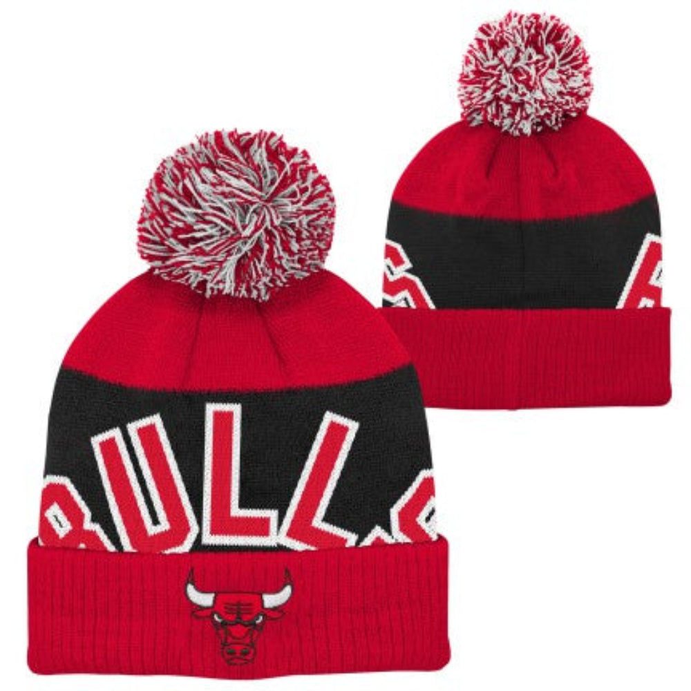 Youth Chicago Bulls Ark Jacquard Cuff Pom Knit product image 1, provided for visual reference and product detail review