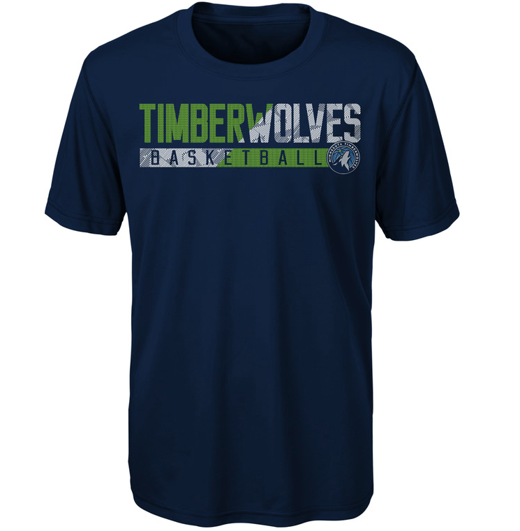Youth Minnesota Timberwolves Dri Tek Navy Performance T-Shirt product image 1, provided for visual reference and product
