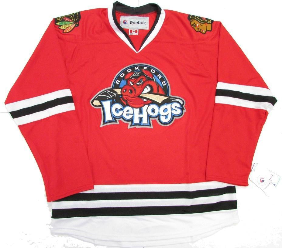 AHL Youth Rockford IceHogs Premier Red Home Jersey product image 1, provided for visual reference and product detail review