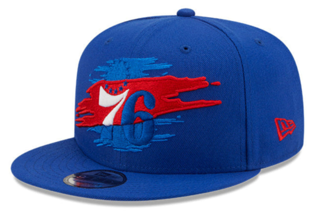 Philadelphia 76ers Logo Tear Blue New Era 9FIFTY Snapback Hat product image 1, provided for visual reference and product