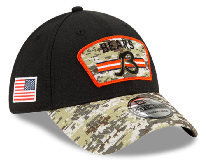 Chicago Bears New Era Black 2021 Salute to Service "B" Logo 39THIRTY Flex Hat for Men product image 1, provided for visual