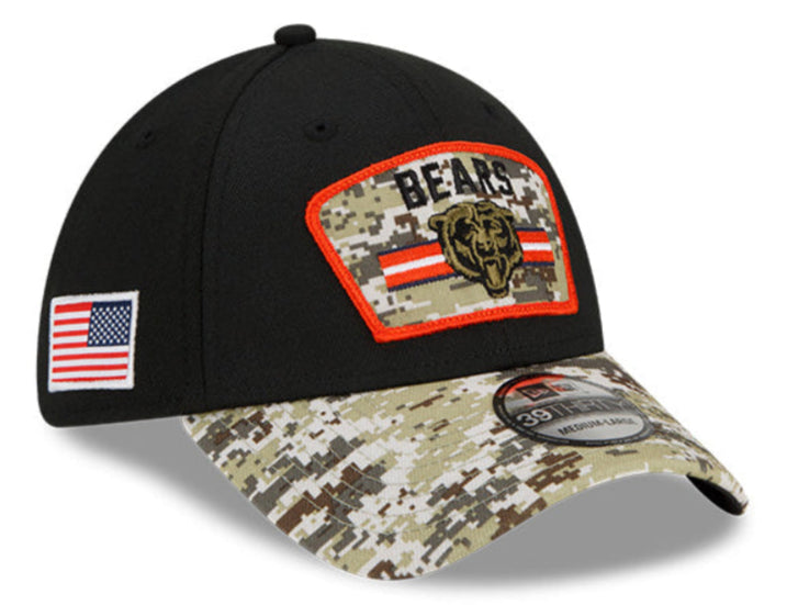 Chicago Bears New Era Black 2021 Salute to Service Historic Logo 39THIRTY Flex Hat for Men product image 1, provided for