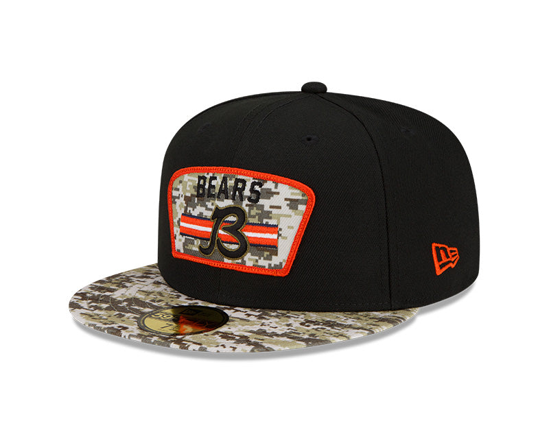 Chicago Bears B Logo New Era Black/Camo 2021 NFL Sideline Salute To Service 59FIFTY Fitted Hat for Men product image 2,