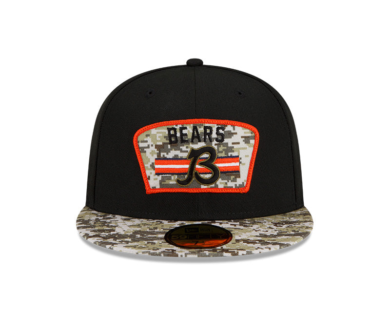 Chicago Bears B Logo New Era Black/Camo 2021 NFL Sideline Salute To Service 59FIFTY Fitted Hat for Men product image 3,