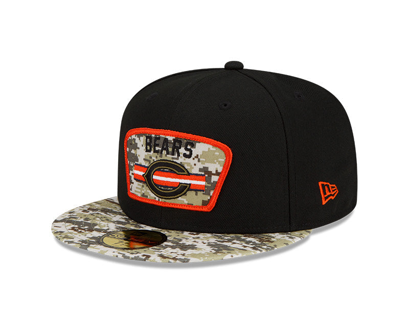 Chicago Bears C Logo New Era Black/Camo 2021 NFL Sideline Salute To Service 59FIFTY Fitted Hat for Men product image 2,