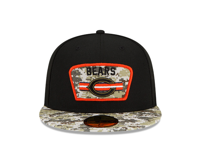 Chicago Bears C Logo New Era Black/Camo 2021 NFL Sideline Salute To Service 59FIFTY Fitted Hat for Men product image 3,