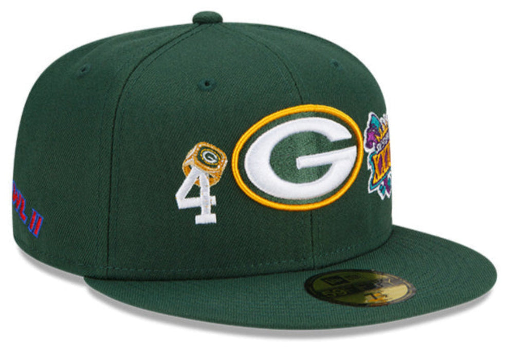 Green Bay Packers New Era Green 4 Time Champions 59FIFTY Fitted Hat product image 1, provided for visual reference and