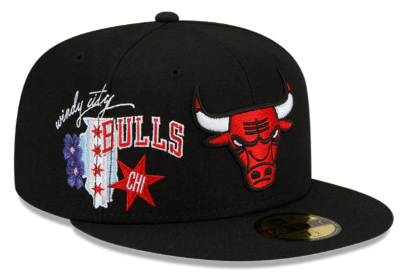 Chicago Bulls New Era Black Windy City Cluster 59FIFTY Fitted Hat product image 1, provided for visual reference and product
