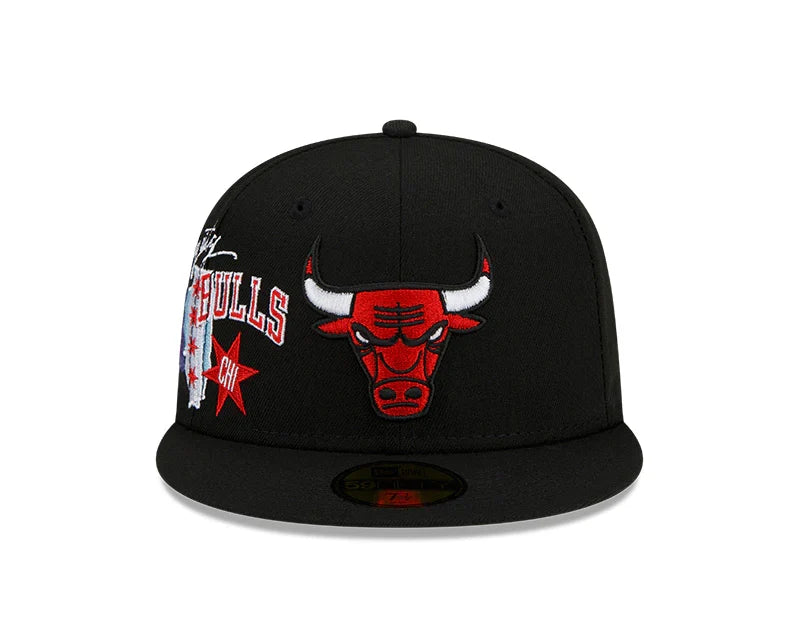 Chicago Bulls New Era Black Windy City Cluster 59FIFTY Fitted Hat product image 2, provided for visual reference and product