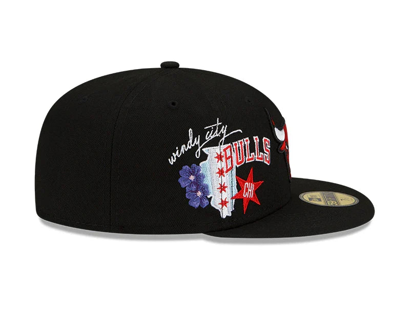 Chicago Bulls New Era Black Windy City Cluster 59FIFTY Fitted Hat product image 4, provided for visual reference and product
