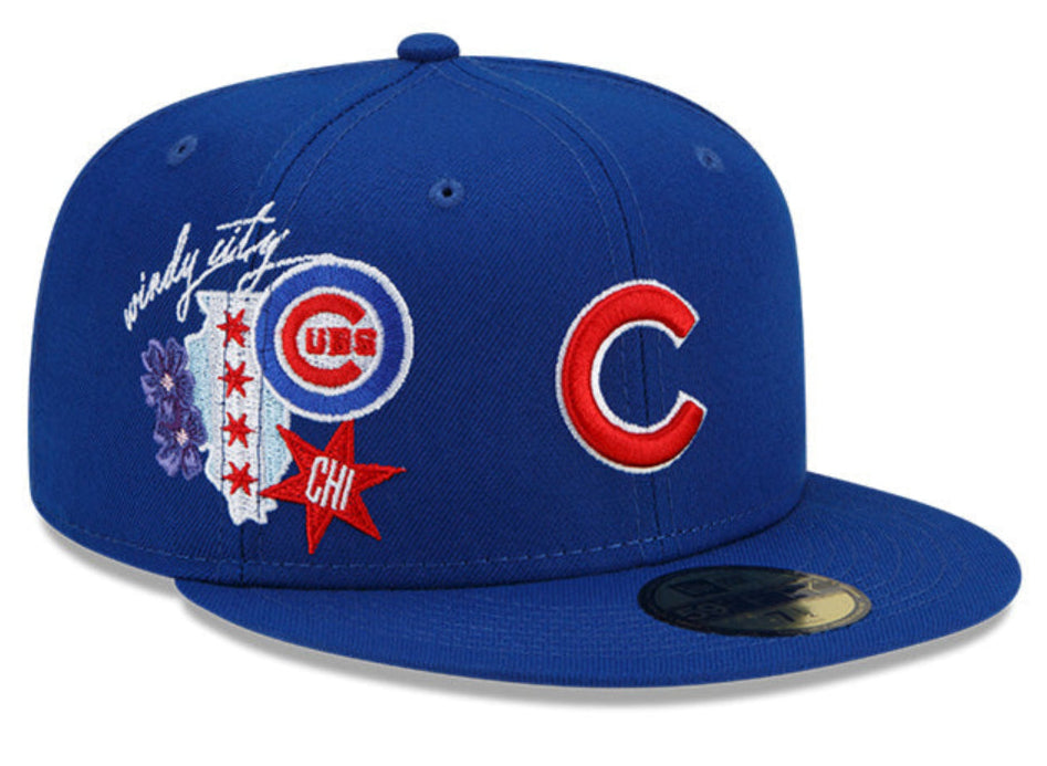 Chicago Cubs New Era Q4 Blue Windy City 59FIFTY Fitted Hat product image 1, provided for visual reference and product detail
