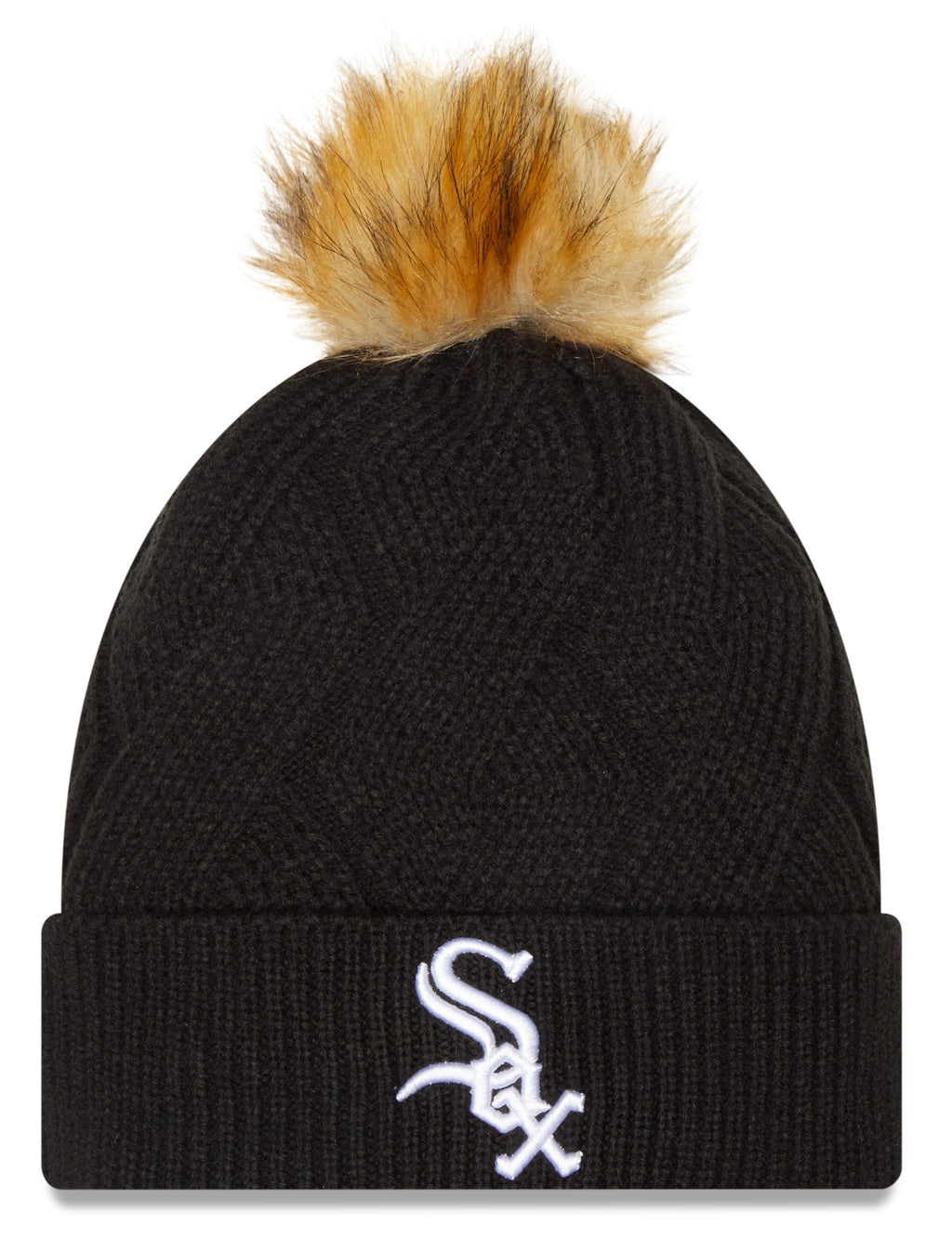 Chicago White Sox New Era Black Snowy Cuffed Knit Hat with Pom for Women product image 1, provided for visual reference and