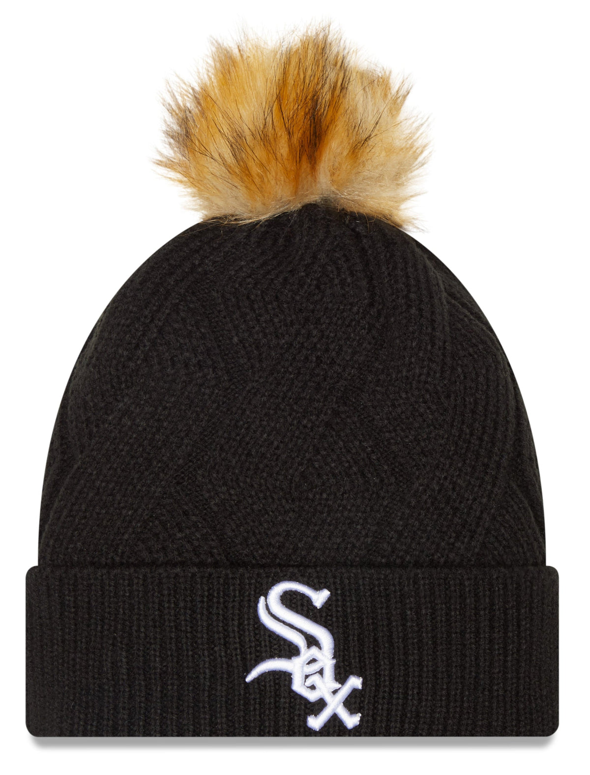 Chicago White Sox New Era Black Snowy Cuffed Knit Hat with Pom for Women product image 1, provided for visual reference and