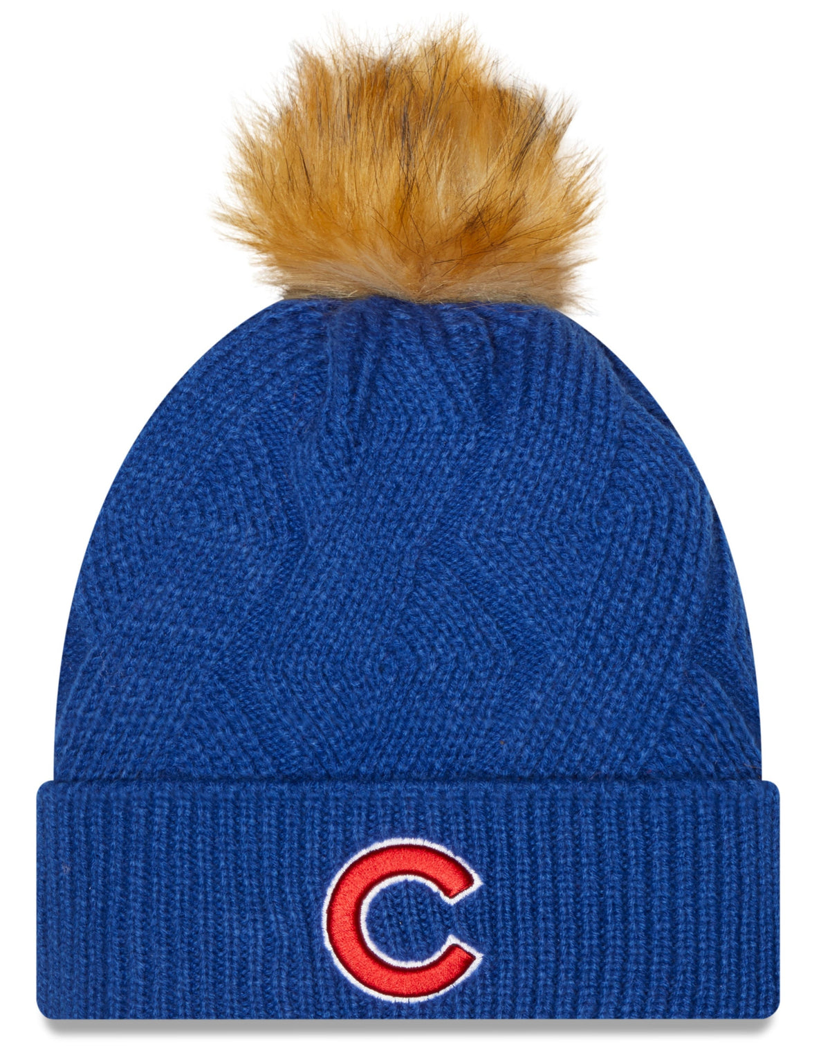 Chicago Cubs New Era Royal Snowy Cuffed Knit Hat with Pom for Women product image 1, provided for visual reference and