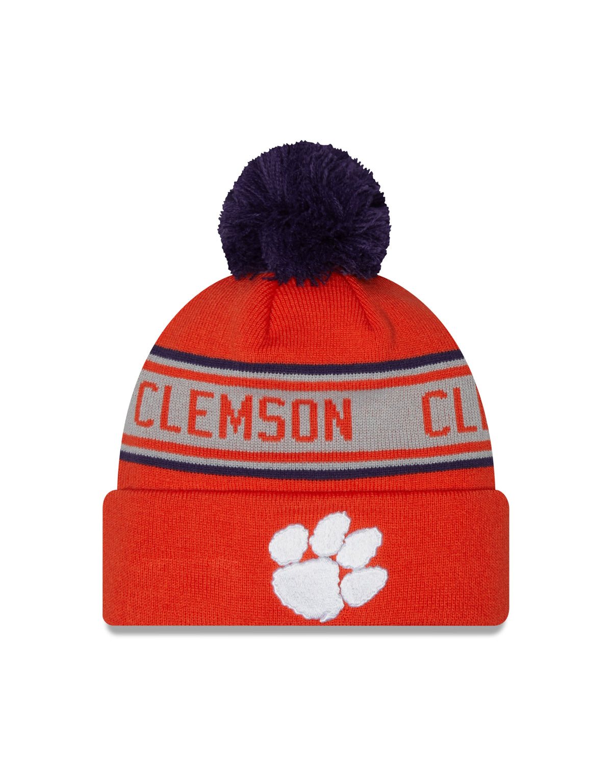 Clemson Tigers NCAA New Era Orange Repeat Cuffed Pom Knit Hat product image 2, provided for visual reference and product