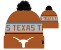 Texas Longhorns NCAA New Era Burnt Orange Repeat Cuffed Pom Knit Hat product image 1, provided for visual reference and