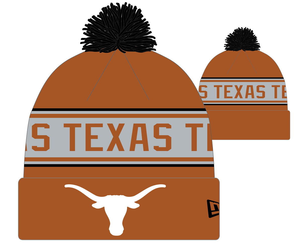 Texas Longhorns NCAA New Era Burnt Orange Repeat Cuffed Pom Knit Hat product image 1, provided for visual reference and