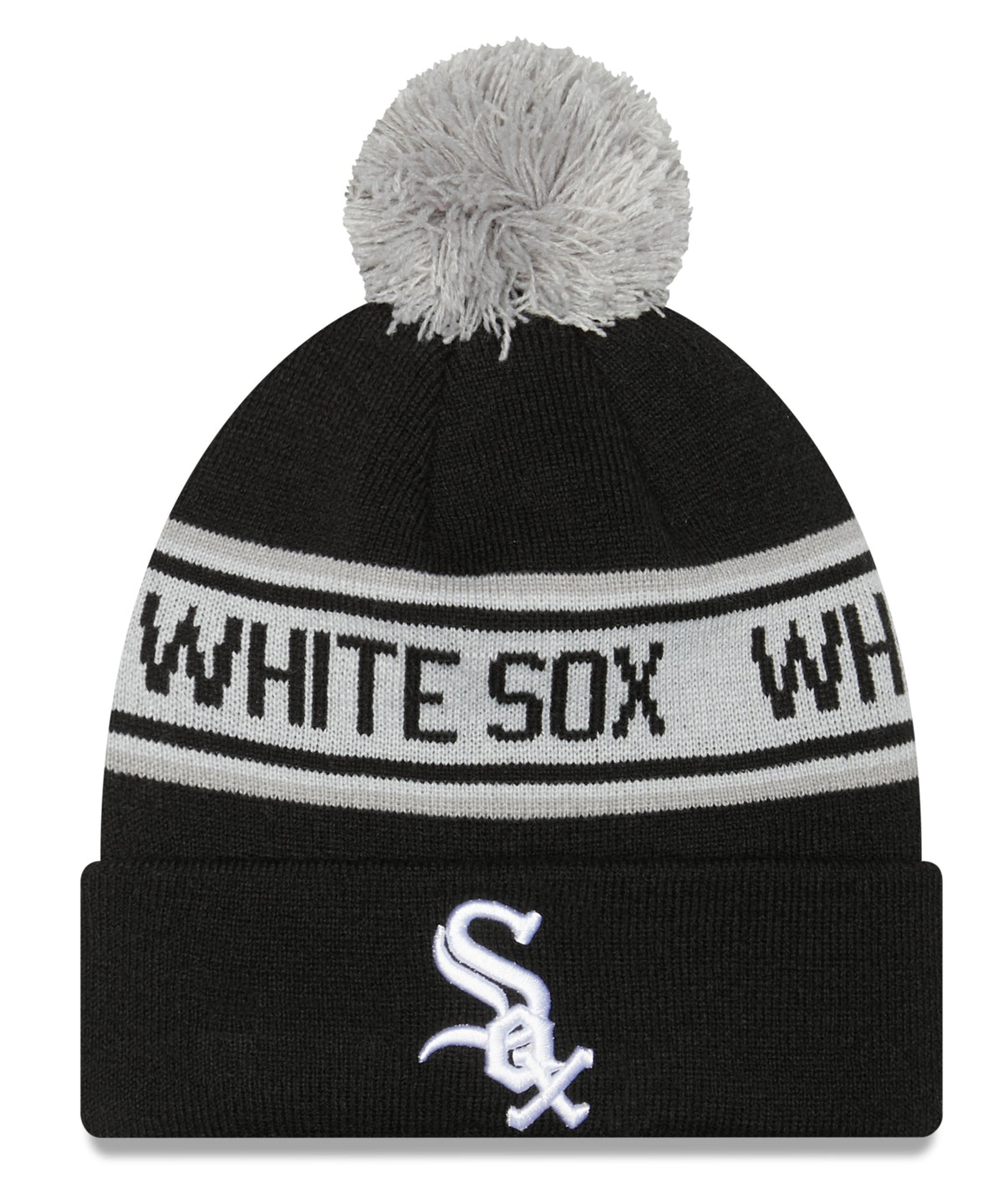 Child Chicago White Sox New Era Junior Repeat Black Cuffed Pom Knit Hat product image 1, provided for visual reference and