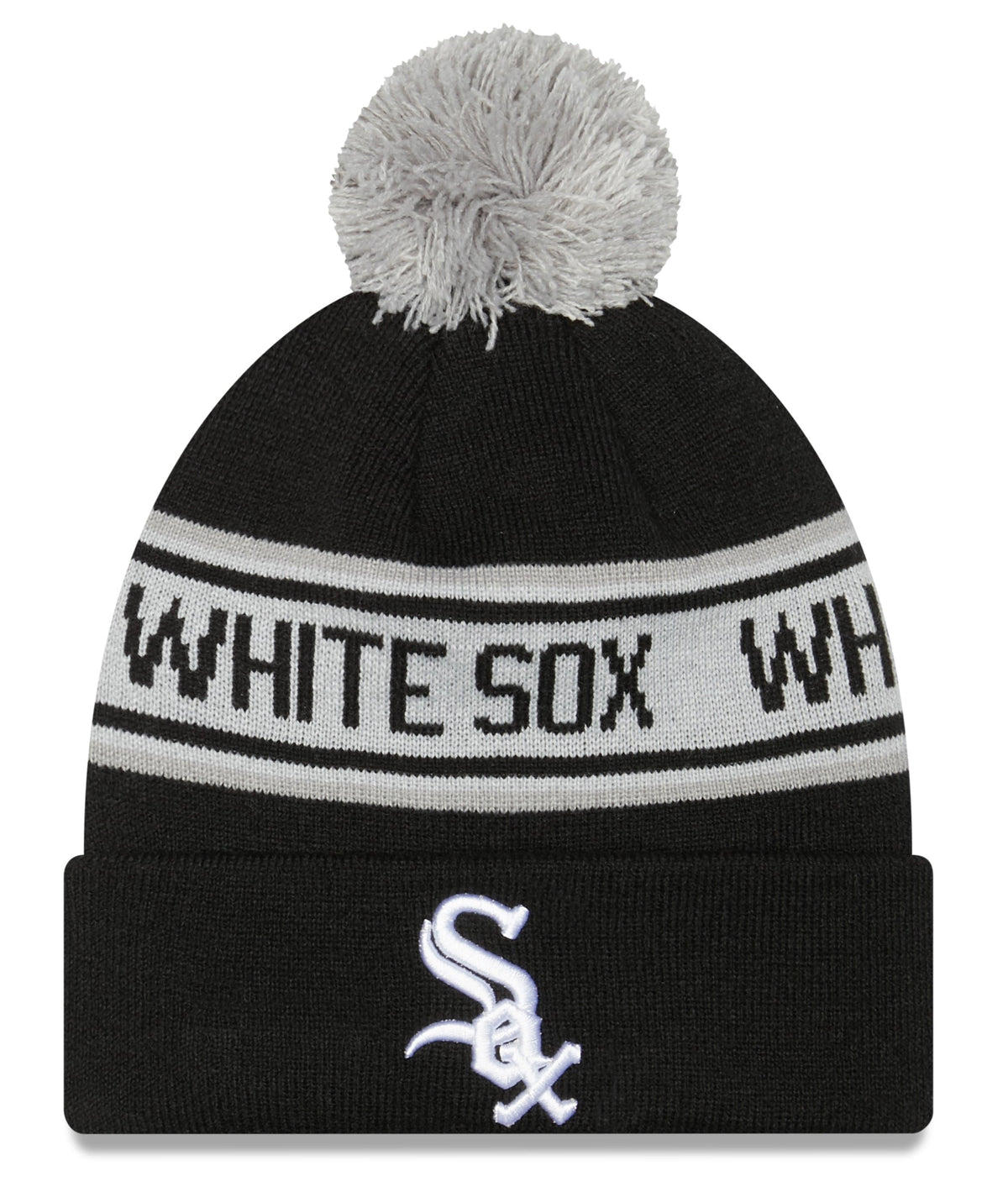 Youth Chicago White Sox New Era Junior Repeat Black Cuffed Pom Knit Hat product image 1, provided for visual reference and