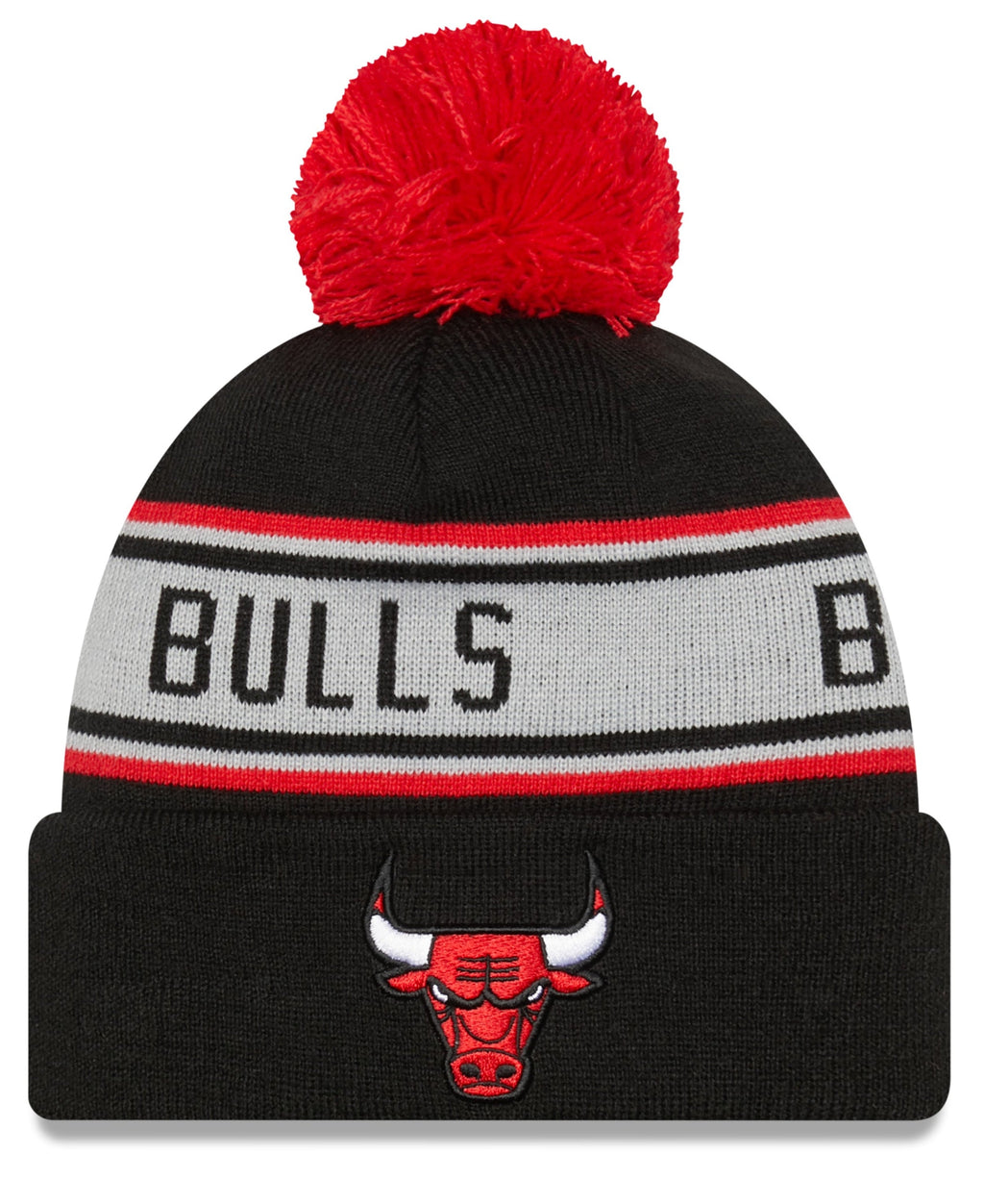 Child Chicago Bulls New Era Junior Black Repeat Navy Cuffed Pom Knit Hat product image 1, provided for visual reference and