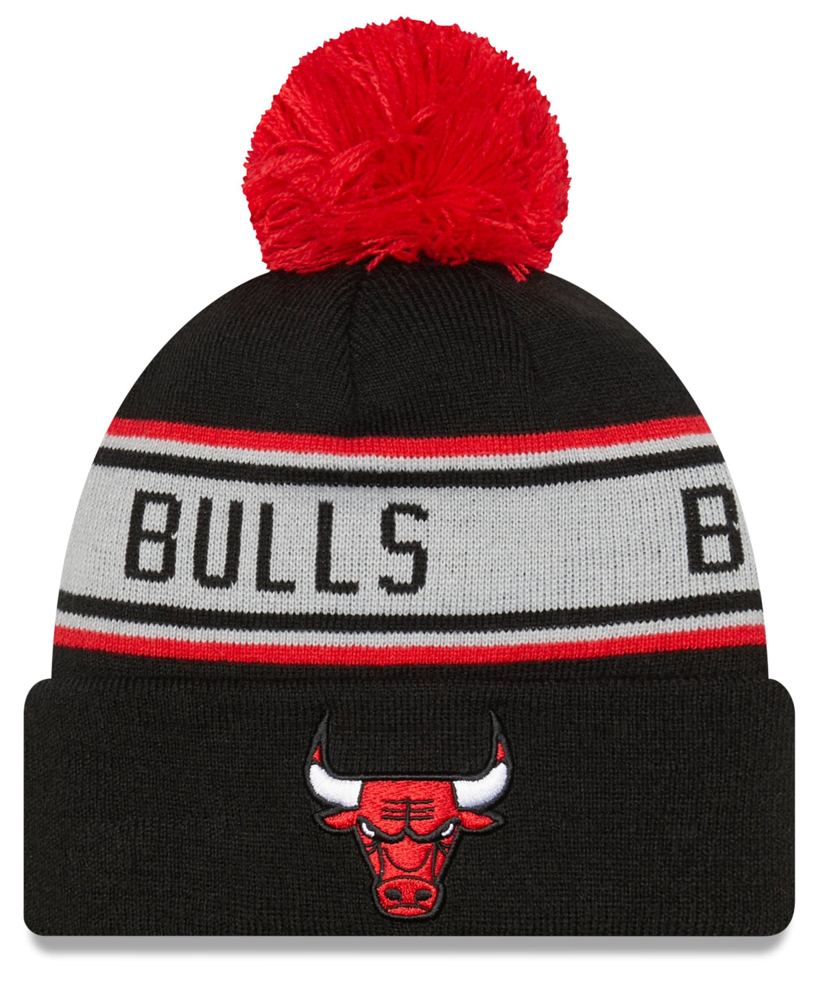 Child Chicago Bulls New Era Junior Black Repeat Navy Cuffed Pom Knit Hat product image 1, provided for visual reference and