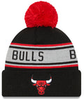 Chicago Bulls New Era Black Repeat Cuffed Pom Knit Hat product image 1, provided for visual reference and product detail