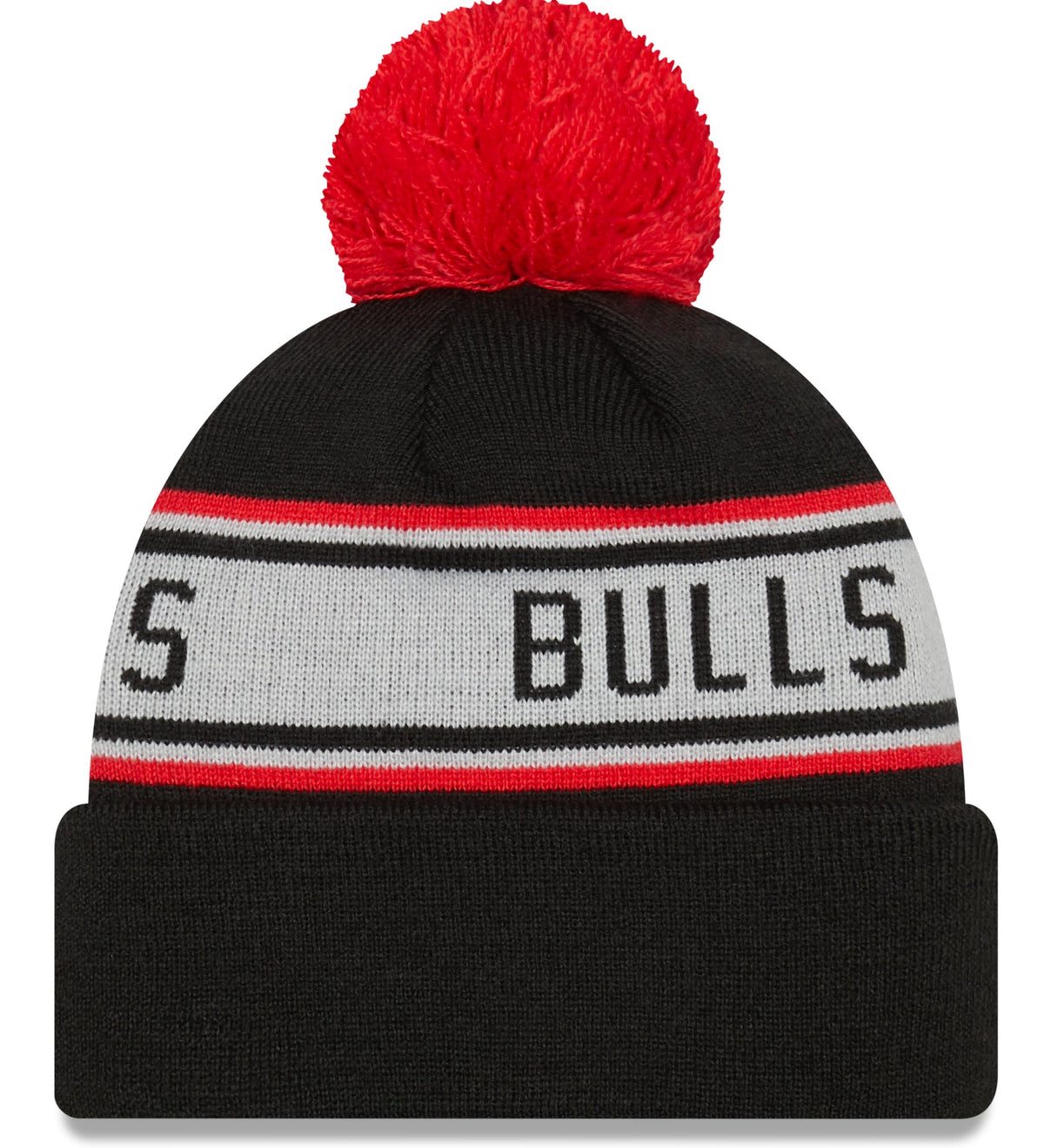 Chicago Bulls New Era Black Repeat Cuffed Pom Knit Hat product image 2, provided for visual reference and product detail