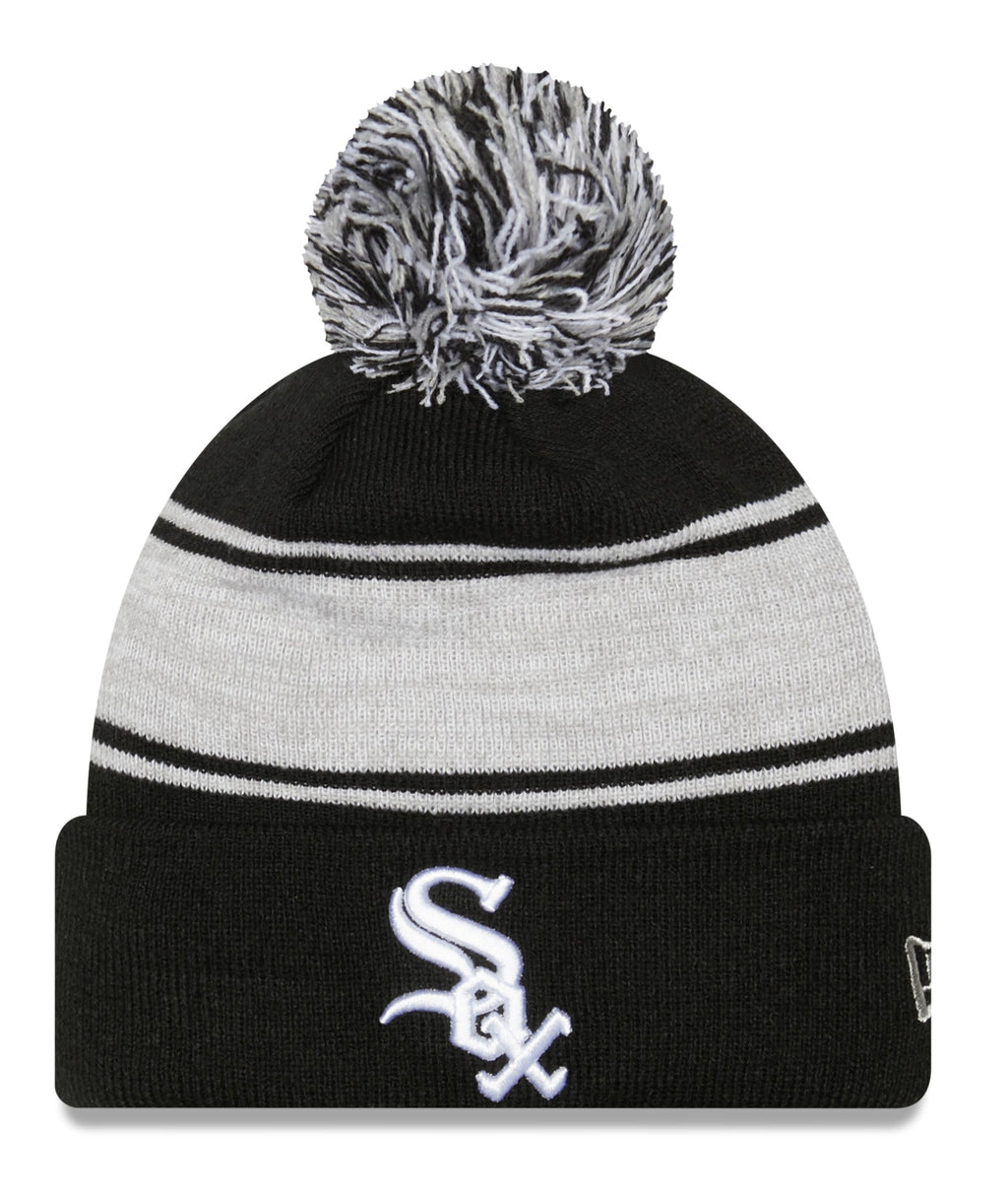 Chicago White Sox New Era Black Chilled Cuffed Pom Knit Hat product image 1, provided for visual reference and product