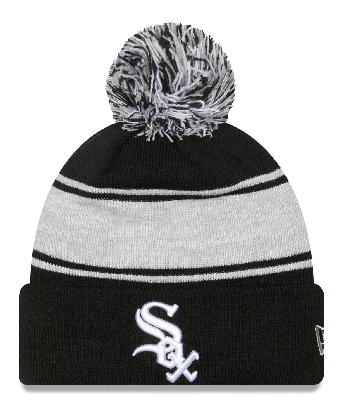 Chicago White Sox New Era Black Chilled Cuffed Pom Knit Hat product image 1, provided for visual reference and product