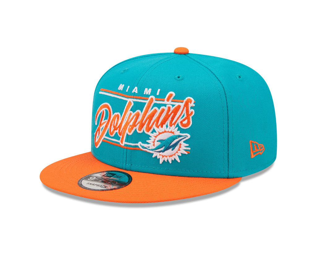 Miami Dolphins New Era Team Script 2 Tone 9FIFTY Snapback Hat product image 1, provided for visual reference and product