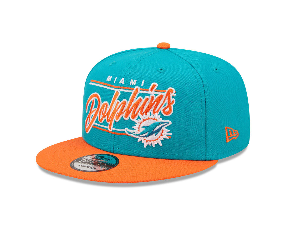 Miami Dolphins New Era Team Script 2 Tone 9FIFTY Snapback Hat product image 1, provided for visual reference and product