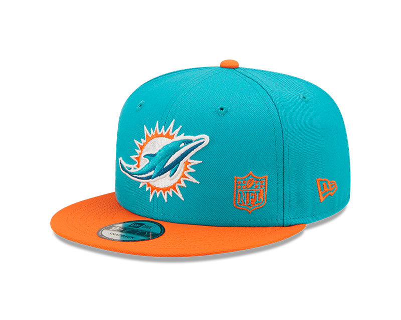 Miami Dolphins New Era 2 Tone League Flawless 9FIFTY Snapback Hat product image 1, provided for visual reference and product
