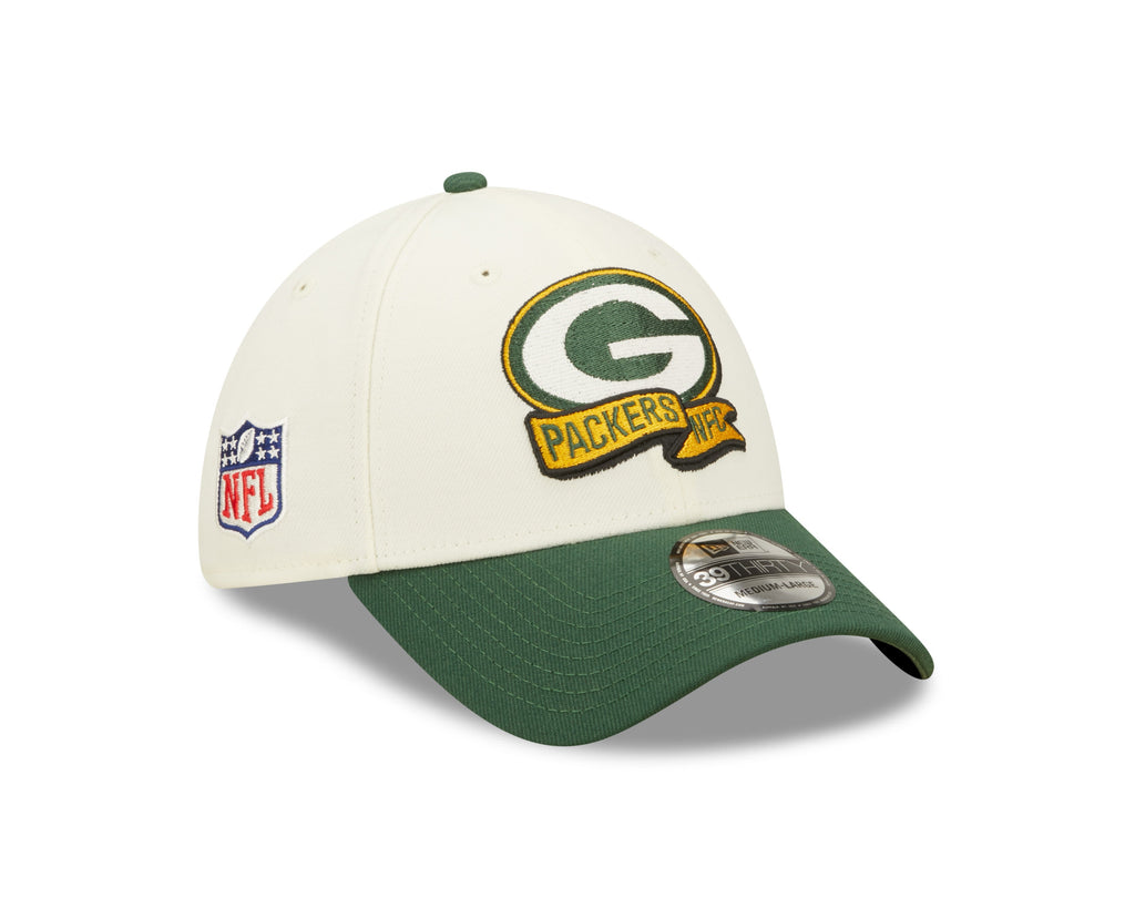 Green Bay Packers New Era Cream/Green 2022 Sideline 39THIRTY Flex Hat for Men product image 8, provided for visual reference