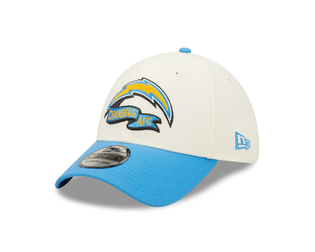 Los Angeles Chargers New Era Cream/Blue 2022 Sideline 39THIRTY Flex Hat for Men product image 3, provided for visual