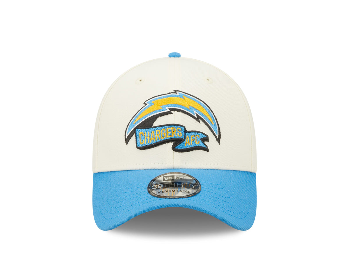 Los Angeles Chargers New Era Cream/Blue 2022 Sideline 39THIRTY Flex Hat for Men product image 2, provided for visual