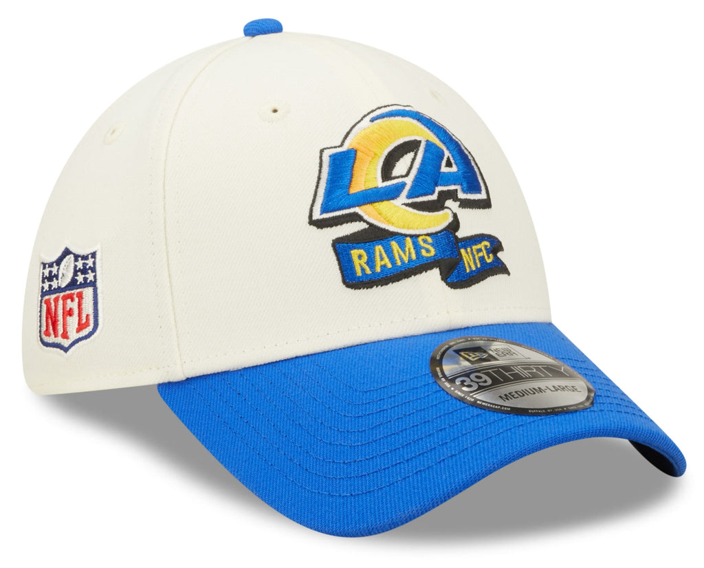 Los Angeles Rams New Era Cream/Blue 2022 Sideline 39THIRTY Flex Hat for Men product image 1, provided for visual reference