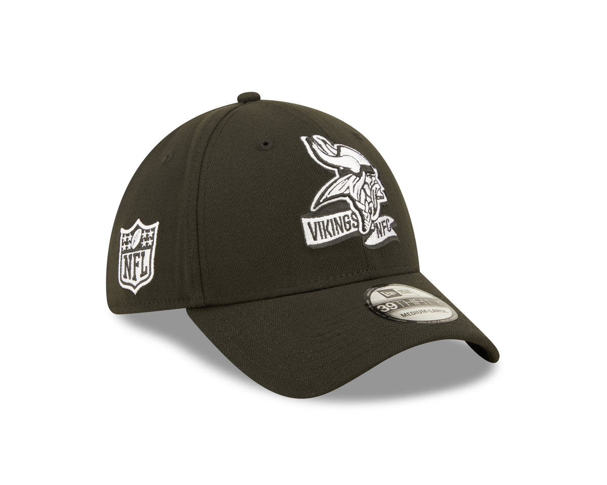Minnesota Vikings New Era Black 2022 Sideline 39THIRTY Flex Hat for Men product image 1, provided for visual reference and