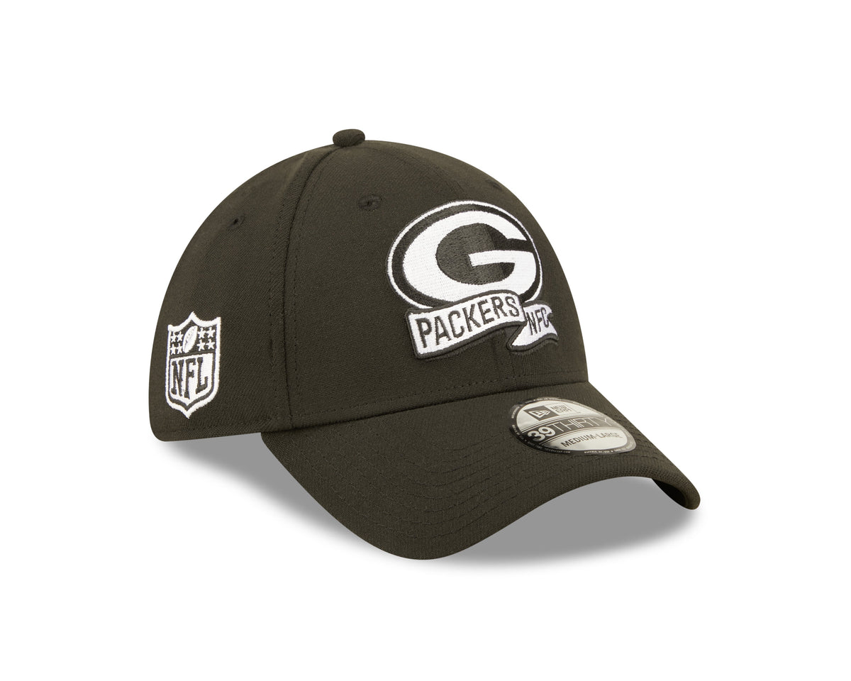 Green Bay Packers New Era Black 2022 Sideline 39THIRTY Flex Hat for Men product image 1, provided for visual reference and