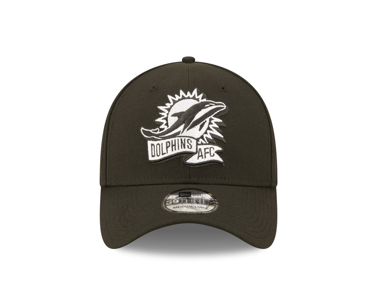 Miami Dolphins New Era Black 2022 Sideline 39THIRTY Flex Hat for Men product image 2, provided for visual reference and