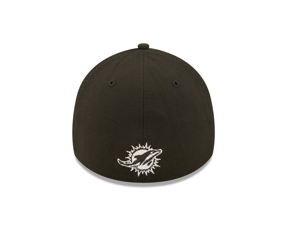 Miami Dolphins New Era Black 2022 Sideline 39THIRTY Flex Hat for Men product image 6, provided for visual reference and