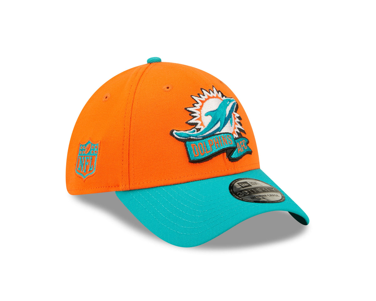 Miami Dolphins New Era Orange/Aqua 2022 Sideline 39THIRTY Flex Hat for Men product image 1, provided for visual reference
