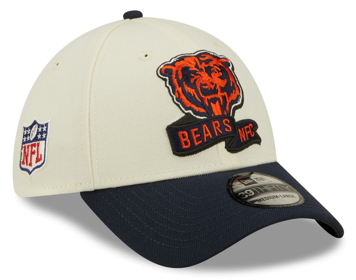 Chicago Bears Mascot Logo New Era Cream/Navy 2022 Sideline 39THIRTY Flex Hat for Men product image 1, provided for visual