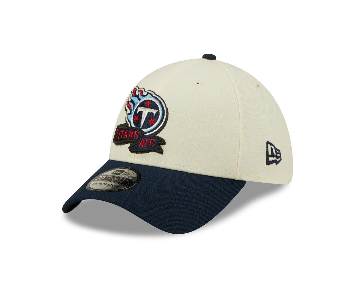 Tennessee Titans New Era Cream/Navy 2022 Sideline 39THIRTY Flex Hat for Men product image 3, provided for visual reference