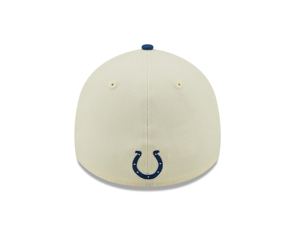 Indianapolis Colts New Era Cream/Royal 2022 Sideline 39THIRTY Flex Hat for Men product image 6, provided for visual