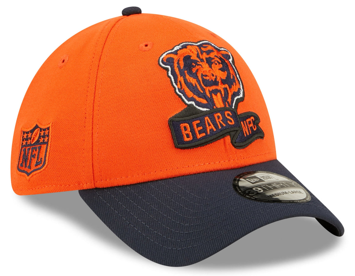 Chicago Bears Mascot Logo New Era Orange/Navy 2022 Sideline 39THIRTY Flex Hat for Men product image 1, provided for visual