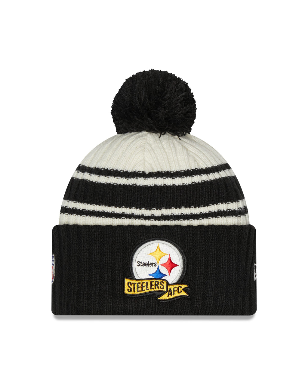 Pittsburgh Steelers New Era Black 2022 NFL Sideline Sport Pom Cuffed Knit Hat product image 3, provided for visual reference