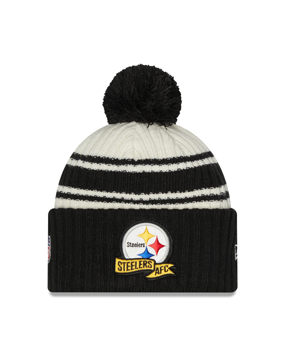 Pittsburgh Steelers New Era Black 2022 NFL Sideline Sport Pom Cuffed Knit Hat product image 3, provided for visual reference