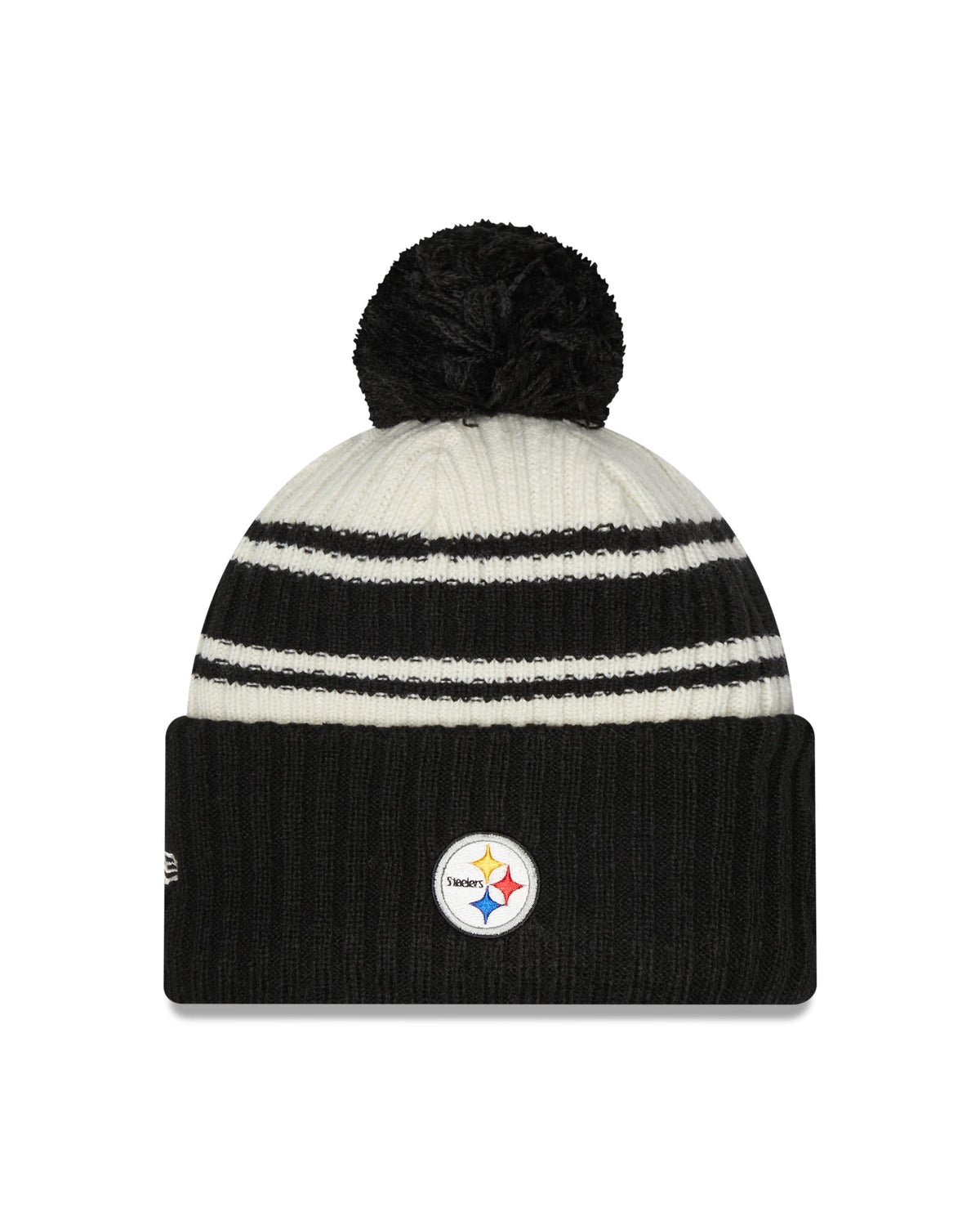 Pittsburgh Steelers New Era Black 2022 NFL Sideline Sport Pom Cuffed Knit Hat product image 2, provided for visual reference