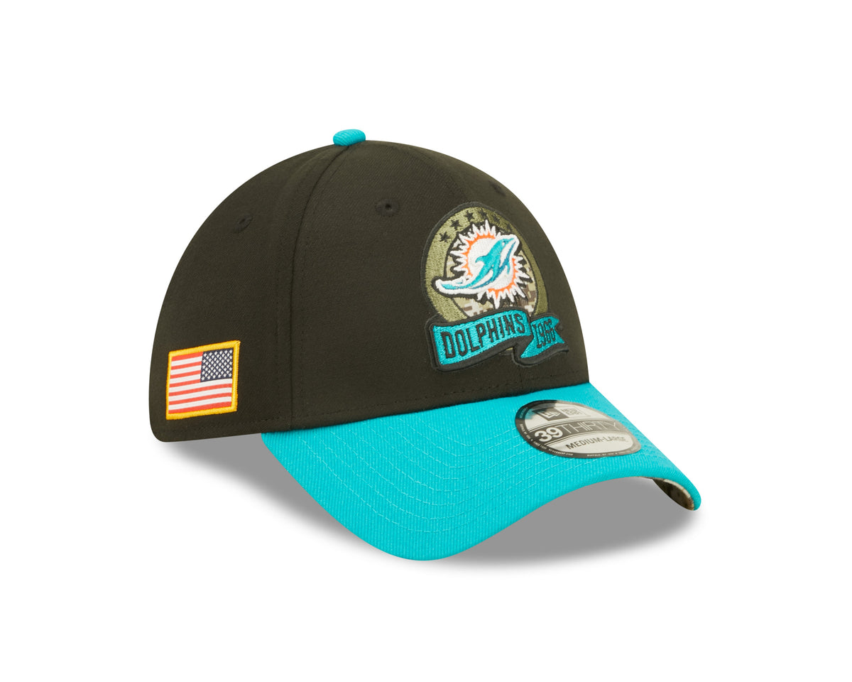 Miami Dolphins New Era Black 2022 Salute to Service 39THIRTY Flex Hat for Men product image 1, provided for visual reference