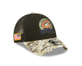 Chicago Bears New Era Black/Camo Primary Logo NFL 2022 Salute To Service Trucker 9FORTY Snapback Adjustable Hat for Men